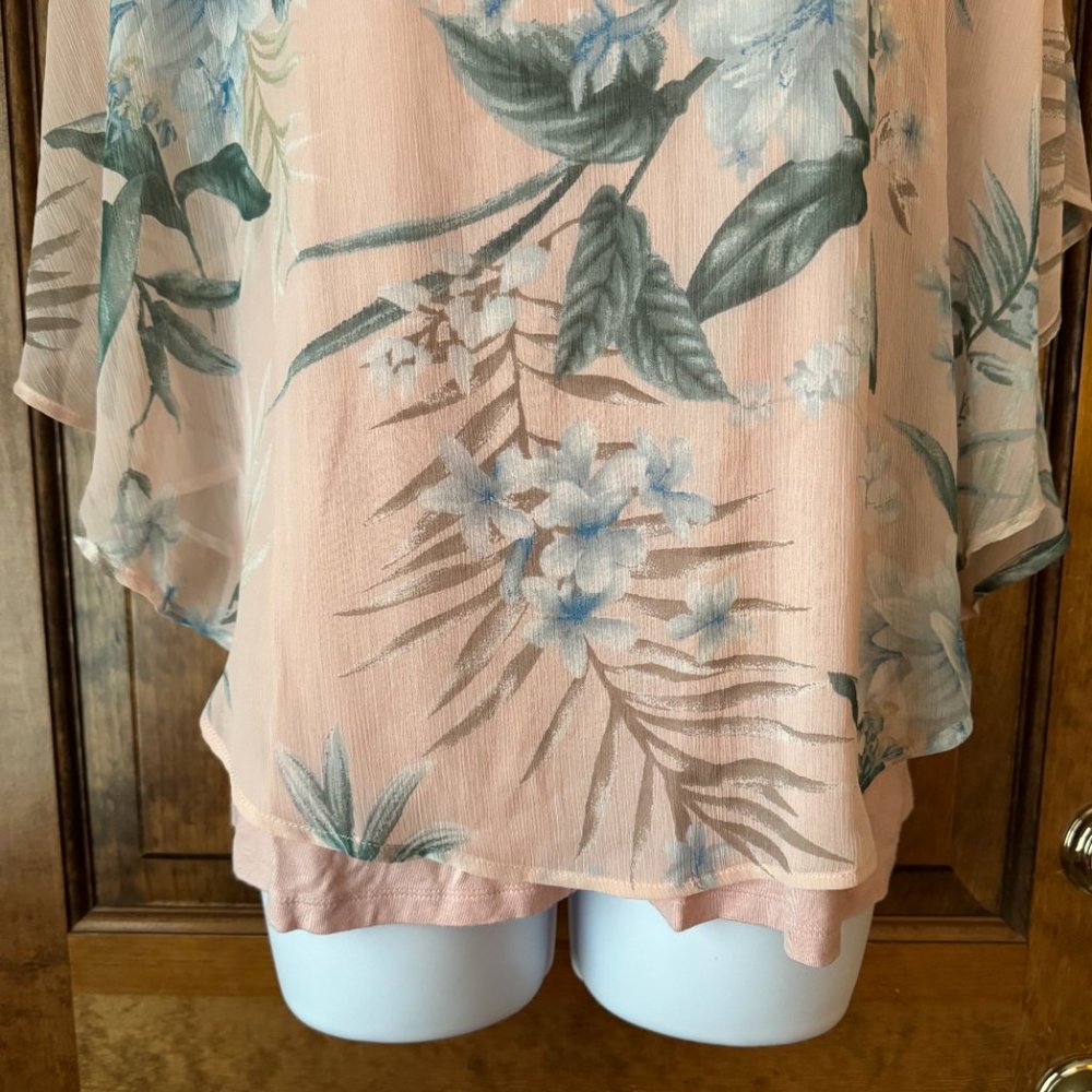 AGB Peach w/Flowers & Leaves Chiffon Overlay w/Attached Tank Medium - Picture 4 of 12